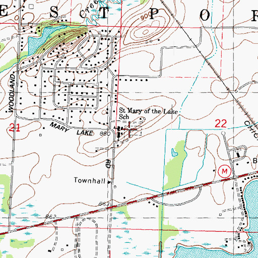 Topographic Map of Saint Mary of the Lake Cemetery, WI