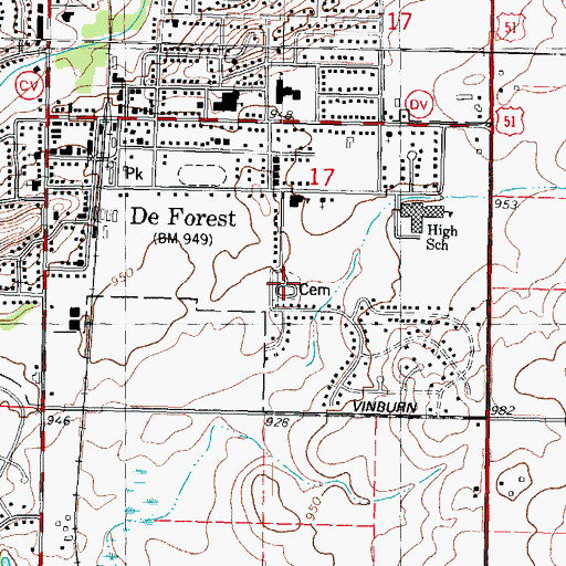 Topographic Map of Saint Olaf Catholic Cemetery, WI