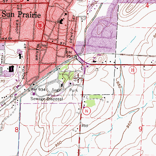 Topographic Map of Sun Prairie Cemetery, WI