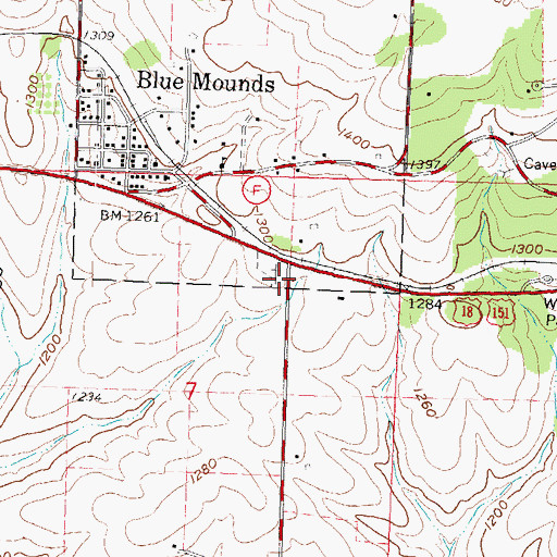 Topographic Map of West Blue Mounds Lutheran Cemetery, WI