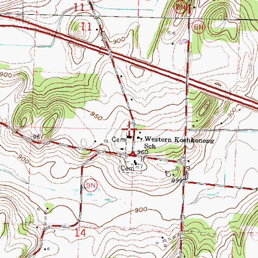 Topographic Map of Western Koshkonong Cemetery, WI