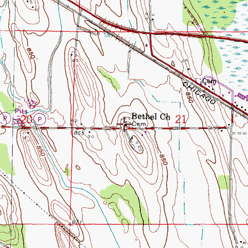 Topographic Map of Bethel Cemetery, WI