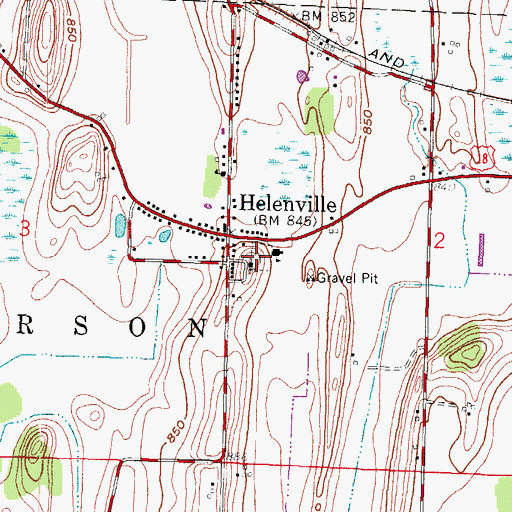 Topographic Map of Evergreen Cemetery, WI