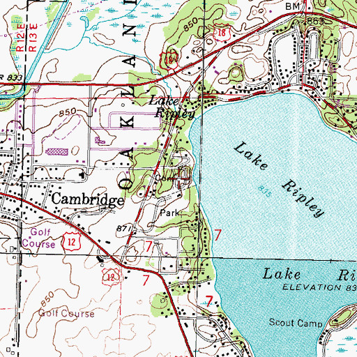 Topographic Map of Lake Ripley Cemetery, WI