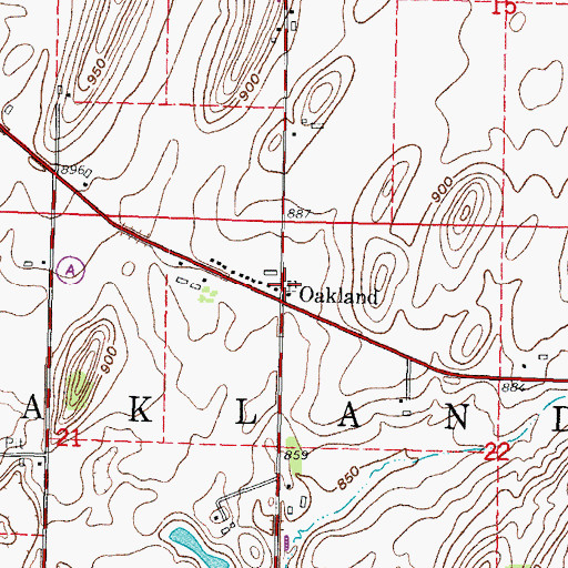 Topographic Map of Oakland Center Cemetery, WI