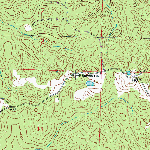 Topographic Map of Sardis Baptist Cemetery, MS