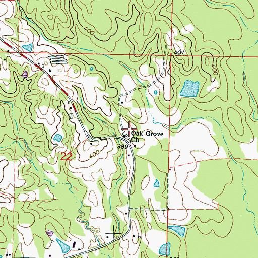 Topographic Map of Oak Grove Church of God Cemetery, MS