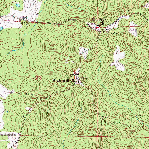 Topographic Map of High Hill Baptist Church Cemetery, MS