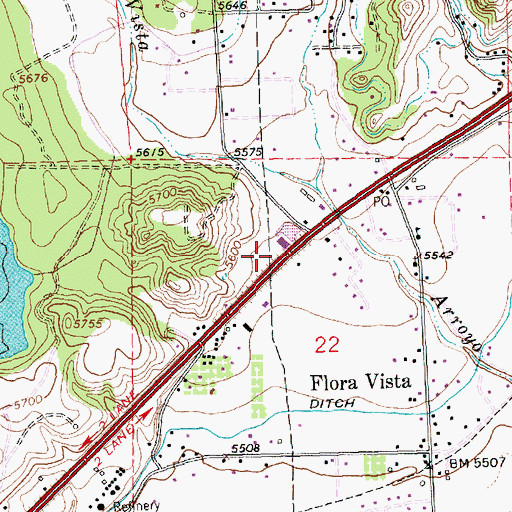 Topographic Map of Flora Vista Post Office, NM