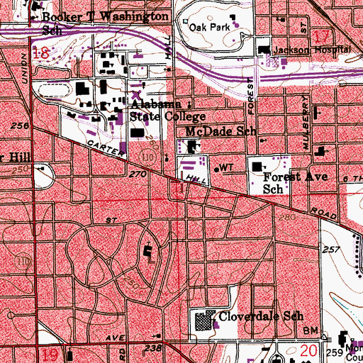 Topographic Map of Carolyn Post Office, AL