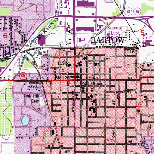 Topographic Map of Bartow, FL