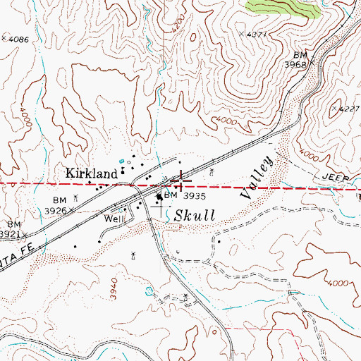 Topographic Map of Kirkland Post Office, AZ