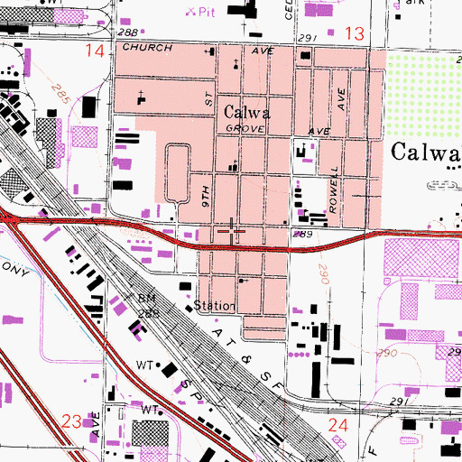 Topographic Map of Calwa Post Office, CA