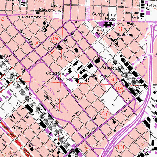 Topographic Map of Civic Center Fresno Post Office, CA