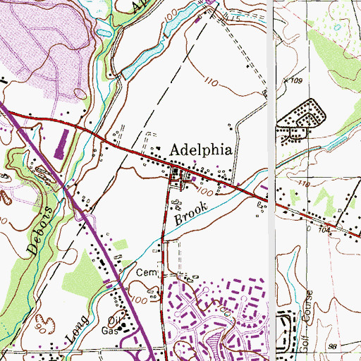Topographic Map of Adelphia Post Office, NJ