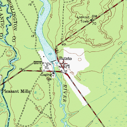 Topographic Map of Batsto Post Office, NJ