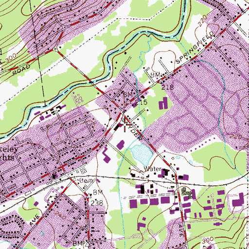 Topographic Map of Berkeley Heights Post Office, NJ