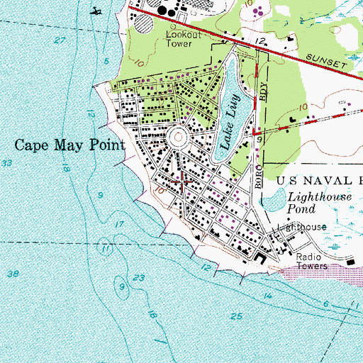 Topographic Map of Cape May Point Post Office, NJ