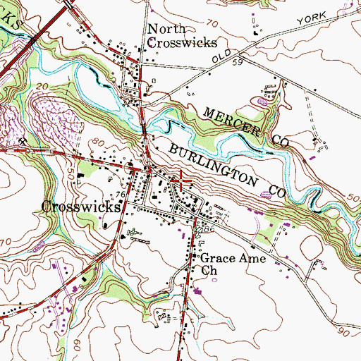 Topographic Map of Crosswicks Post Office, NJ
