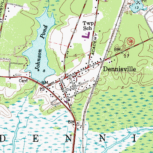 Topographic Map of Dennisville Post Office, NJ
