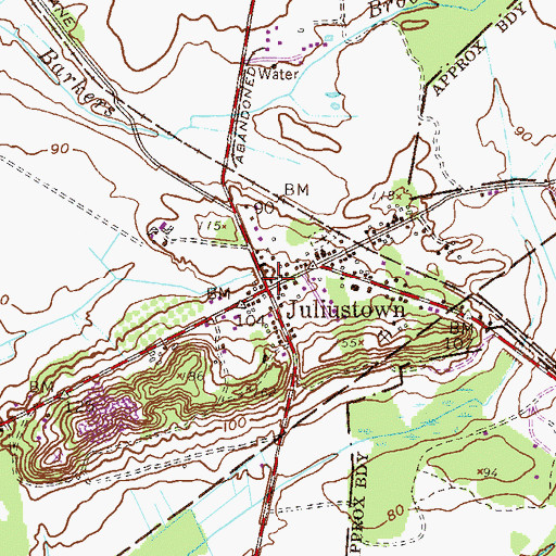 Topographic Map of Juliustown Post Office, NJ