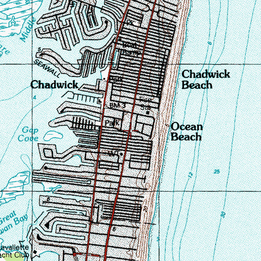 Topographic Map of Lavallette Post Office, NJ