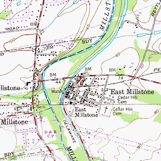 Topographic Map of East Millstone Branch Somerset Post Office, NJ
