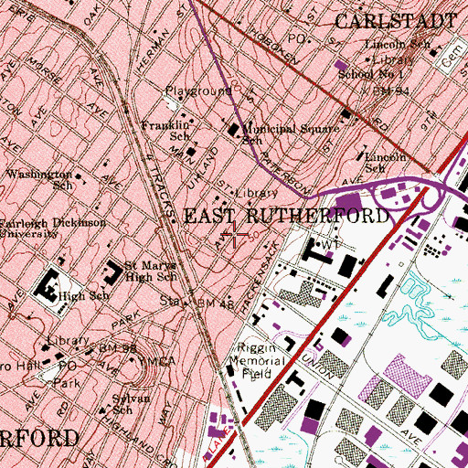 Topographic Map of East Rutherford Post Office, NJ