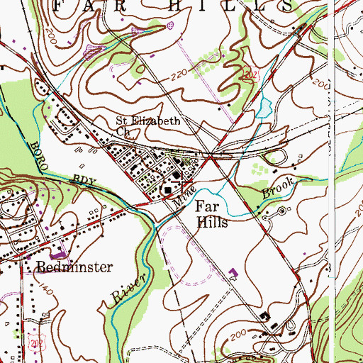Topographic Map of Far Hills Post Office, NJ