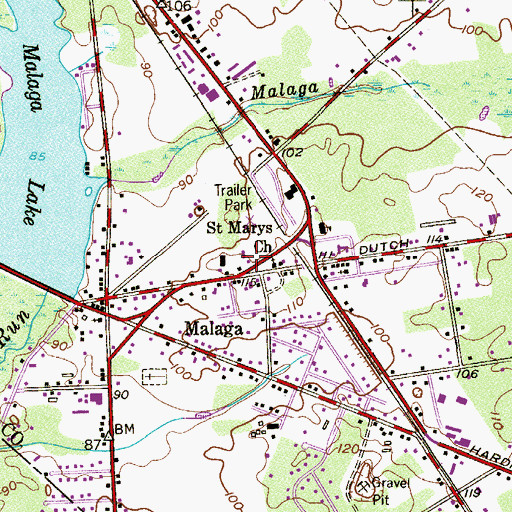 Topographic Map of Malaga Post Office, NJ