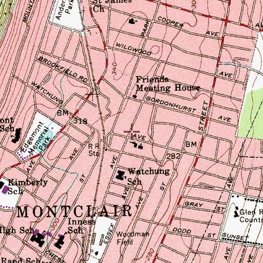 Topographic Map of Memorial Station Montclair Post Office, NJ