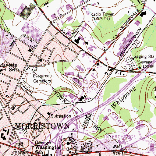 Topographic Map of Morristown Post Office, NJ