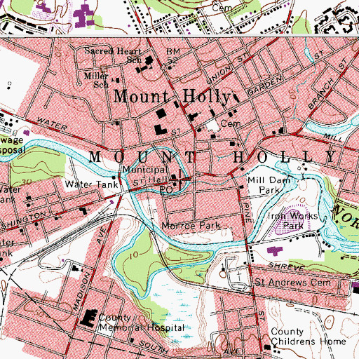 Topographic Map of Mount Holly Post Office, NJ