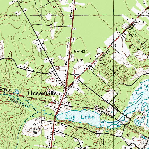 Topographic Map of Oceanville Post Office, NJ