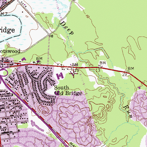 Topographic Map of Old Bridge Post Office, NJ