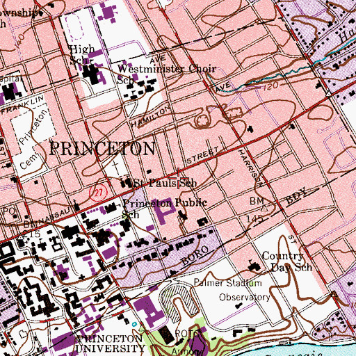 Topographic Map of Palmer Square Post Office, NJ