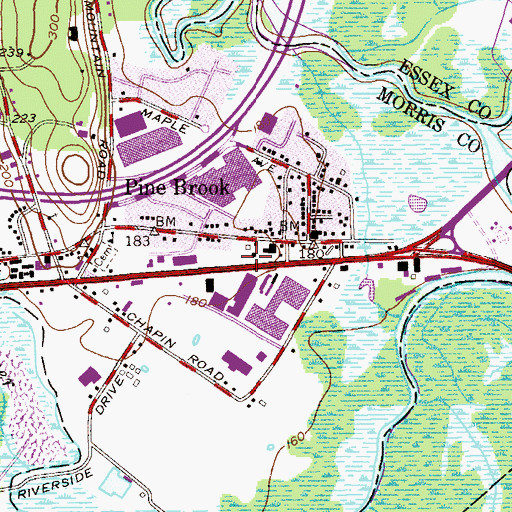 Topographic Map of Pine Brook Post Office, NJ