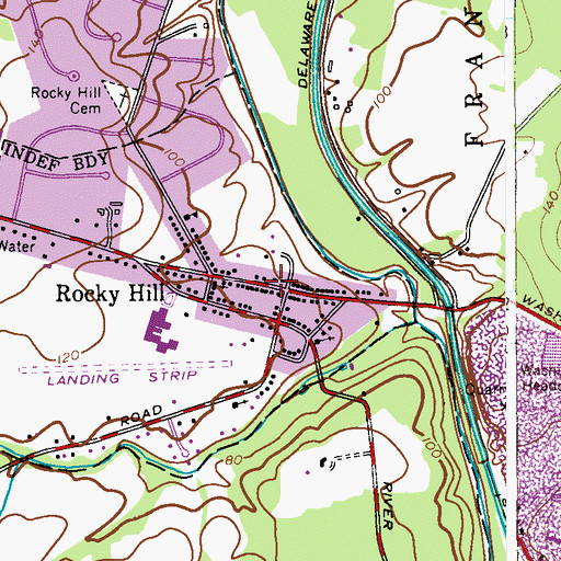 Topographic Map of Rocky Hill Post Office, NJ