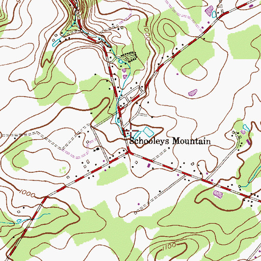 Topographic Map of Schooleys Mountain Post Office, NJ