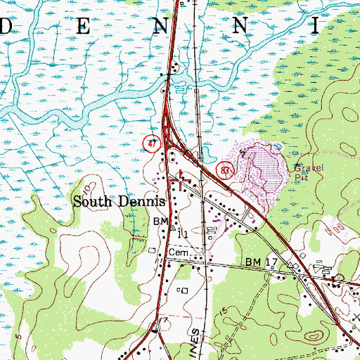 Topographic Map of South Dennis Post Office, NJ
