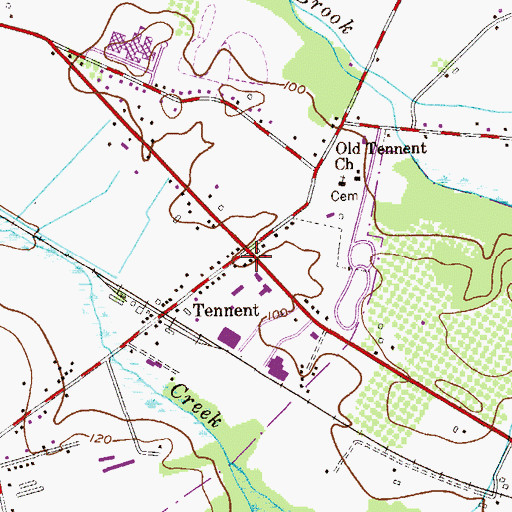 Topographic Map of Tennent Post Office, NJ