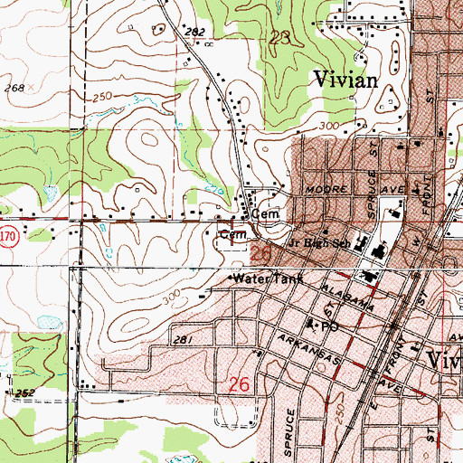 Topographic Map of Vivian Cemetery New Section - Pine Park, LA