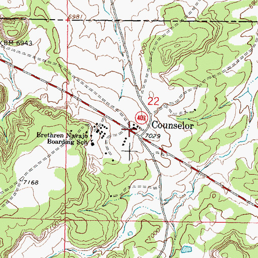 Topographic Map of Counselor Post Office, NM