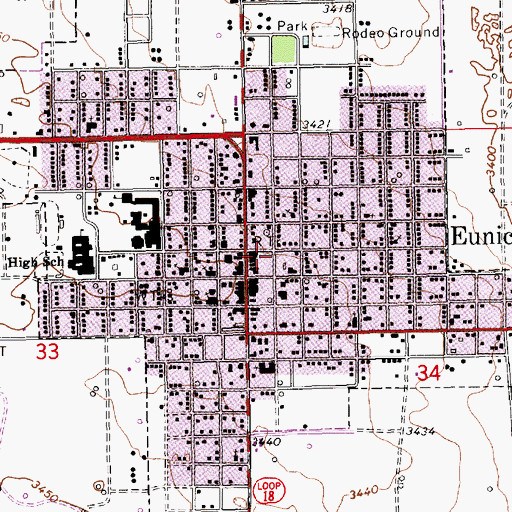 Topographic Map of Eunice Post Office, NM