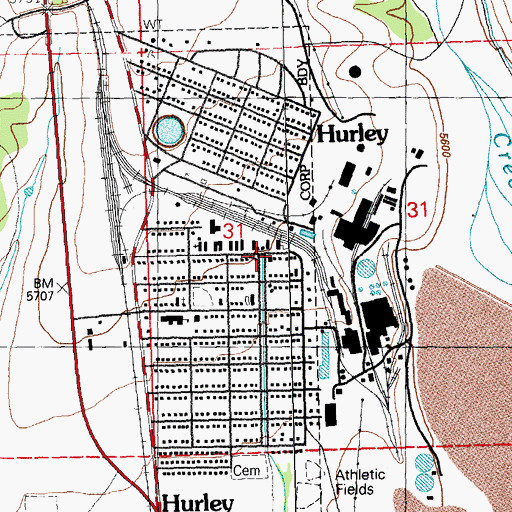 Topographic Map of Hurley Post Office, NM