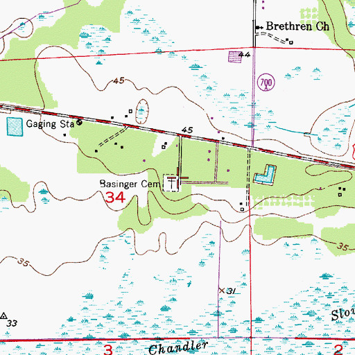 Topographic Map of Basinger Cemetery, FL