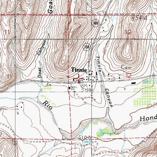 Topographic Map of Tinnie Post Office, NM
