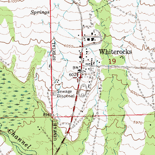 Topographic Map of Whiterocks Post Office, UT