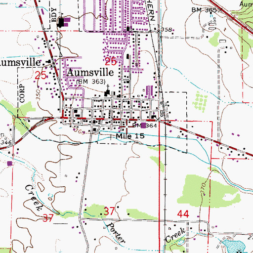 Topographic Map of Aumsville Post Office, OR