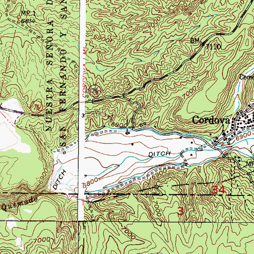 Topographic Map of Cordova Post Office, NM